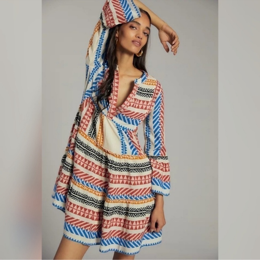 Anthropologie Devotion Twins Embroidered Ella Mini Dress Anthropologie XS Stripe - Picture 12 of 12